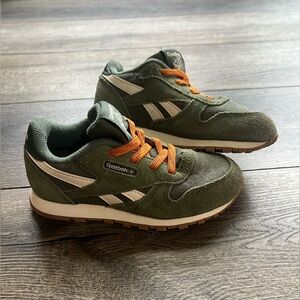 Reebok Olive Sneakers with Bright Orange Laces